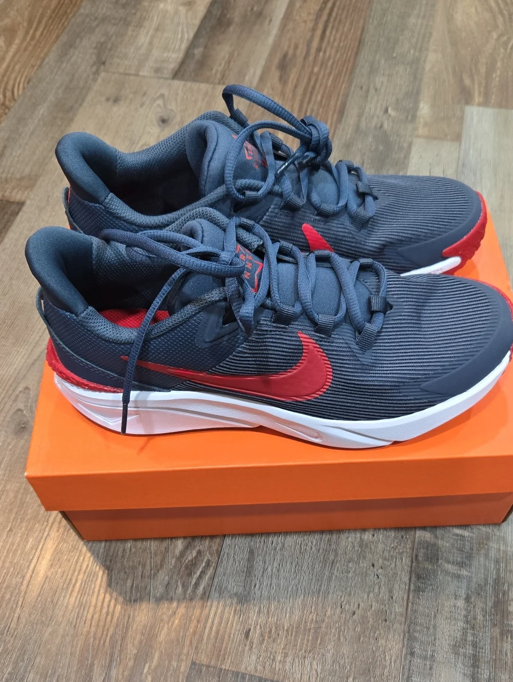 Nike Kids Athletic Running Shoes - Navy with Red Swoosh